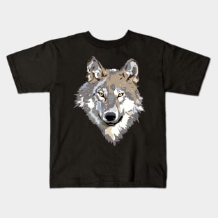 Cute Wolf Illustrated Animal Face Kids T-Shirt